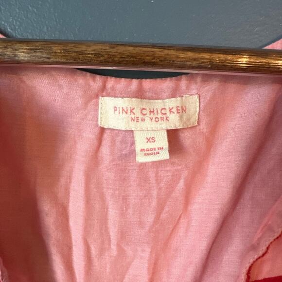 Pink chicken embroidered tunic coverup, peony - Picture 6 of 6